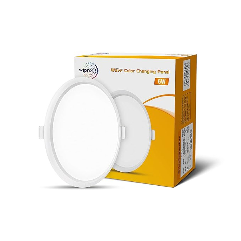 Wipro Garnet 6W Wave Round Panel|Colour Changing Panel|Warm White,Neutral White,Cool White|Slim Border&Sleek Design|Recessed Downlighter for False Ceiling|Cutout 100Mm|Pack of 1 -
