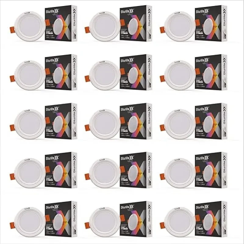 Sturlite Leaf 8W Round LED Downlight|Cool White Color Temperature (6.5K)|120° Wide Beam & 560 Lumens| Fits in 3 inch Junction Box with IP20 Protection Ceiling Light for Home & Hall - (Pack of 15)