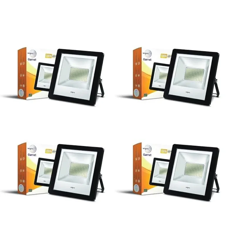 wipro Garnet 100W LED Flood Light | Cool White,6500K | IP66 Water Proof Outdoor Light | Aluminium PDC Housing |Reflector & Clear Optics | 5Kv Surge Protection | 440V High Voltage Protection|Pack of 4