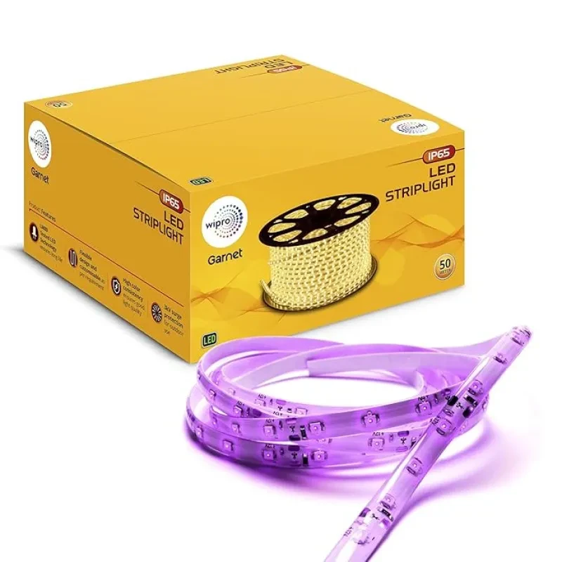Wipro Garnet 50 mtr LED Strip Light| 60 LEDs - mtr | Purple | IP65-Waterproof | Flexible Rope Light for Outdoor & Indoor Decoration for Diwali, Christmas|Strip for Balcony, False Ceiling|Pack of 1