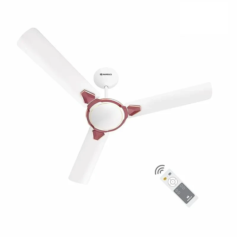 Havells 1200Mm Equs Bldc Motor Ceiling Fan|5 Stars with Rf Remote (Pack Of 1, White Maroon)