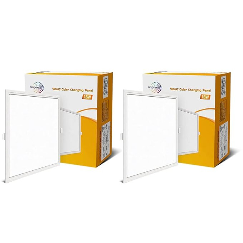wipro Polycarbonate Garnet 15W Wave Cct Square Panel|Colour Changing Panel|Warm/Neutral White,Cool White|Slim Border&Sleek Design|Recessed Downlighter for False Ceiling|Cutout 150X150Mm|Pack of 2