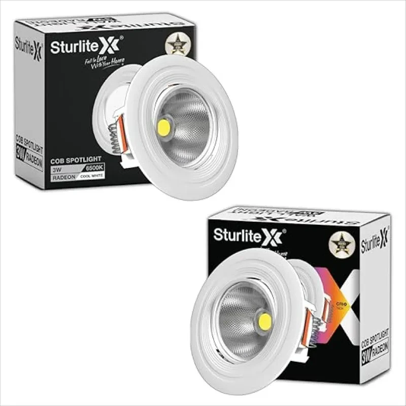 Sturlite Radeon 3W LED Spotlight| 6500K Cool White Color Temperature| 36mm-Cutout & Compact Design Ceiling Ligh| CRI Tech With High Voltage Protection Downlight - Pack of 2