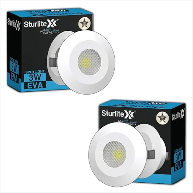 Sturlite Eva 3W LED Spotlight| Blue Light Color| 36mm-Cutout & Compact Design Ceiling Ligh| CRI Tech With High Voltage Protection Downlight - Pack of 2