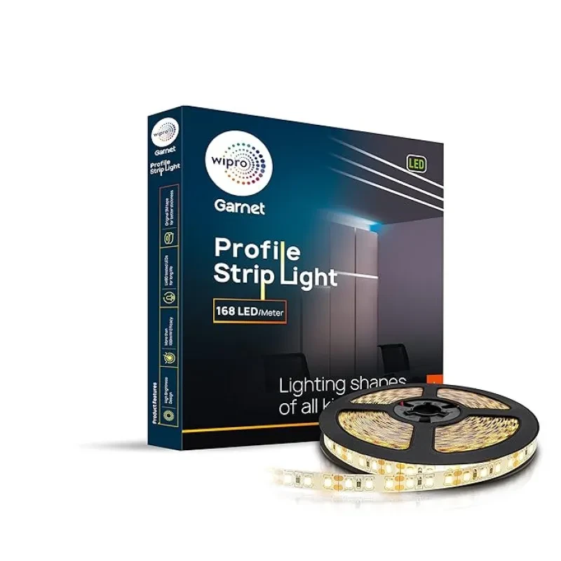 wipro Plastic Garnet 80W Led Profile Strip for Home Decoration|White,2700K|240 LEDs - Mtr|5 Meters Led Profile Strip Light for Ceiling,Wall Decoration|Pack of 1(Driver Required Separately)