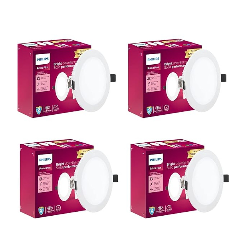 PHILIPS 5W Round AP Plus UltraGlow LED DL Recessed LED Panel Ceiling Light (Pack of 4,Warm White)