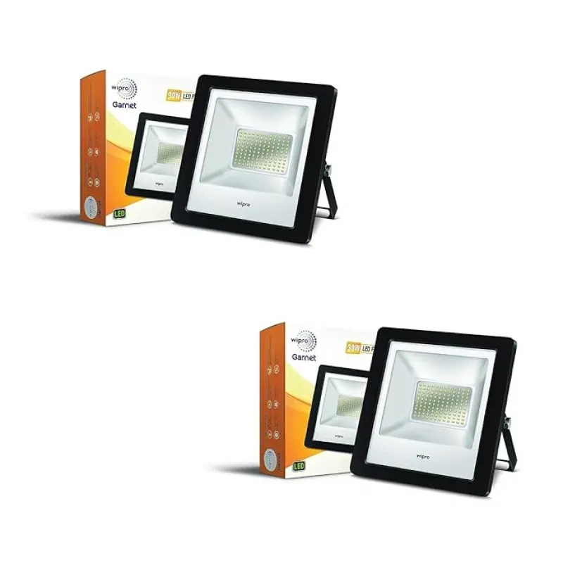 wipro Garnet 30W LED Flood Light | Cool White,6500K | IP66 Water Proof Outdoor Light | Aluminium PDC Housing |Reflector & Clear Optics | 5Kv Surge Protection | 440V High Voltage Protection|Pack of 2