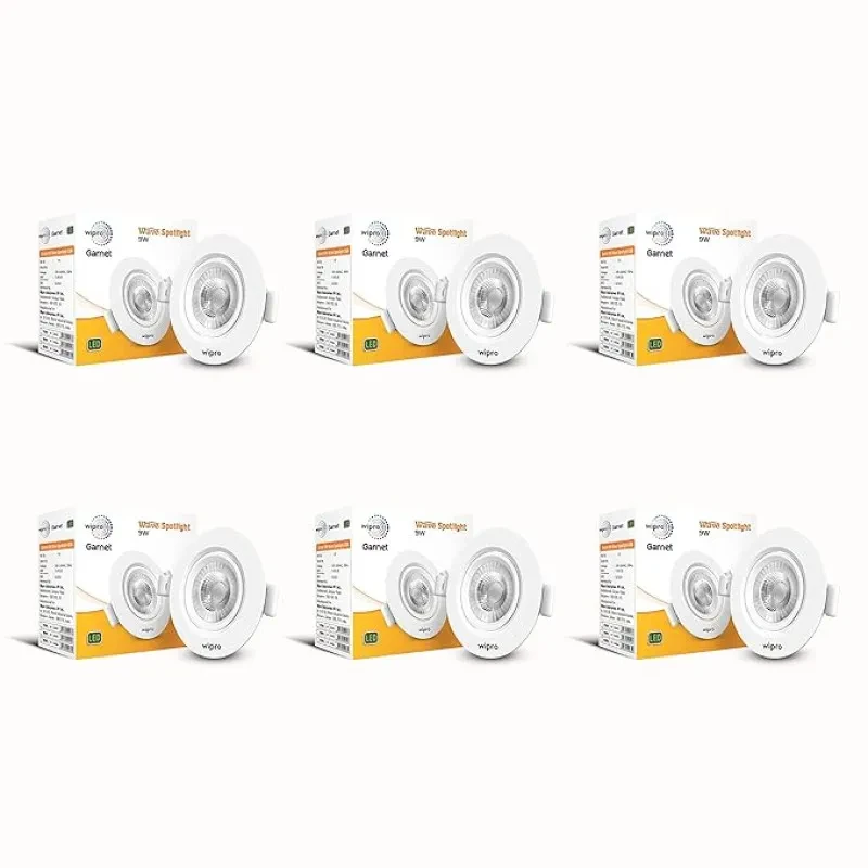 Wipro Garnet 9W Round LED Wave Spotlight |COB Spotlight for Ceiling|Neutral White Light (4000K) | Adjustable Design | Recessed Tiltable Downlighter for False Ceiling | Cutout - 100 mm | Pack of 6