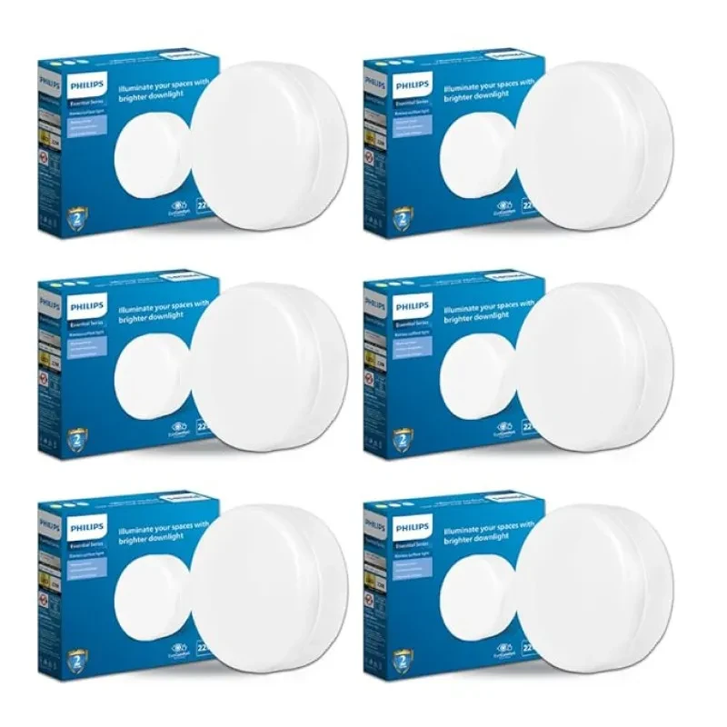 PHILIPS Rimless Full Glow 22-watt Round LED Surface Downlighter | Surface LED Downlight for Ceiling | LED Ceiling Light for Home & Hall | Cool Day Light | Pack of 6