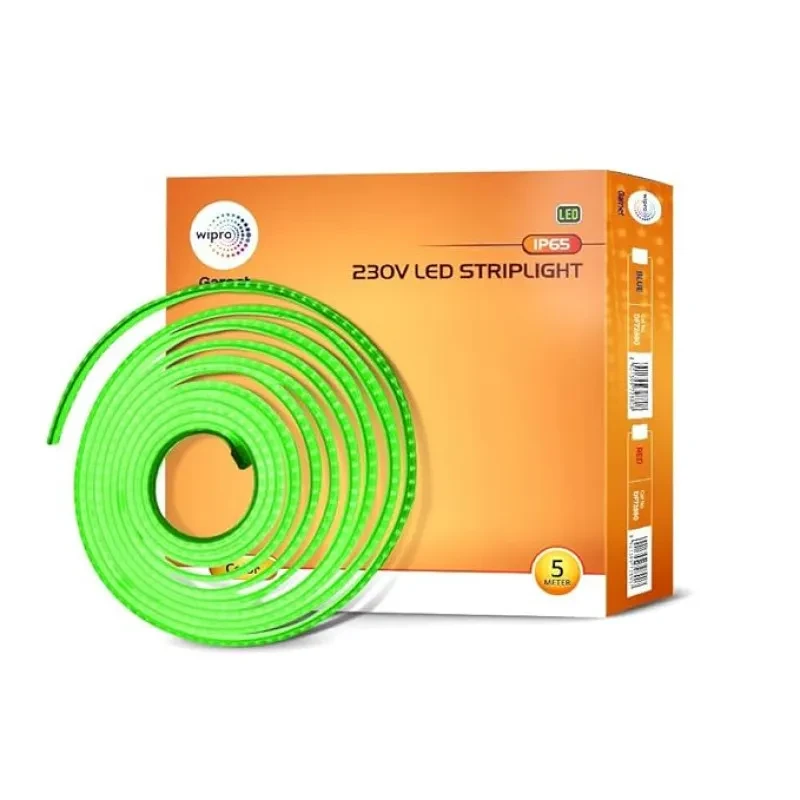 wipro Garnet 5 Meter Led Strip Light| 120 LEDs - Mtr | Green | Ip65-Waterproof | Flexible Rope Light for Outdoor & Indoor Decoration for Diwali, Christmas|Strip for Balcony, False Ceiling|Pack of 1