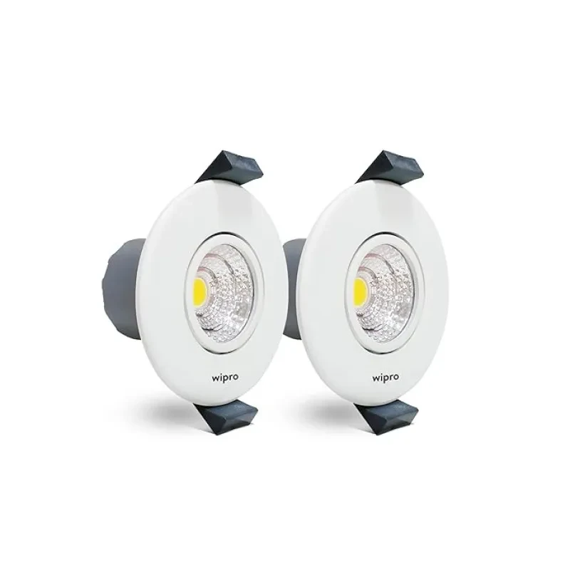wipro Garnet 3W Round LED Mini Spotlight |COB Spotlight for Ceiling|Cool White Light (6500K) | Adjustable Design | Recessed Tiltable Downlighter for False Ceiling | Cutout - 58mm |Pack of 2