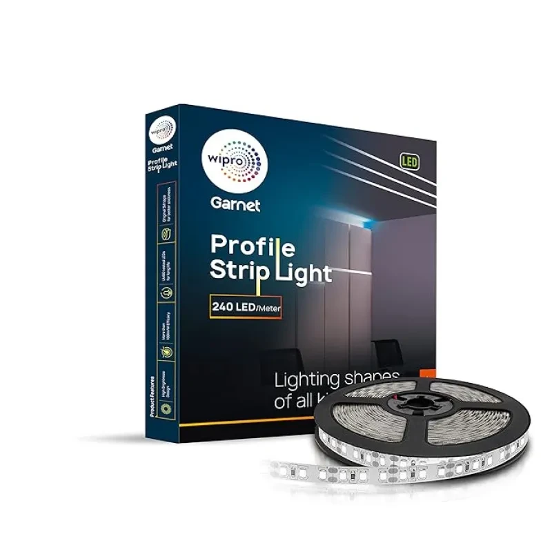 wipro Garnet 80W Led Profile Strip for Home Decoration|Neutral White,4000K|240 LEDs - Mtr|5 Meter Led Profile Strip Light for Ceiling,Wall Decoration|Pack of 1(Driver Required Separately)|Plastic
