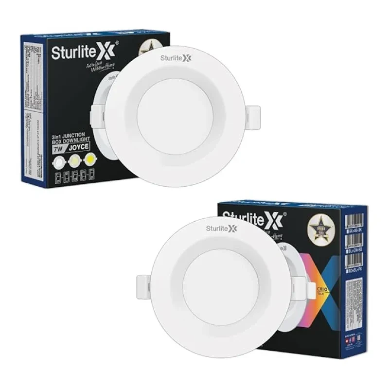Sturlite Joyce 7W (3 in 1) Round LED Downlight|Warm, Neutral & Cool White Color Temperature|120° Wide Beam Ceiling Light|IP20 Protection and Fits in 3 inch Junction Box - (Pack of 2)