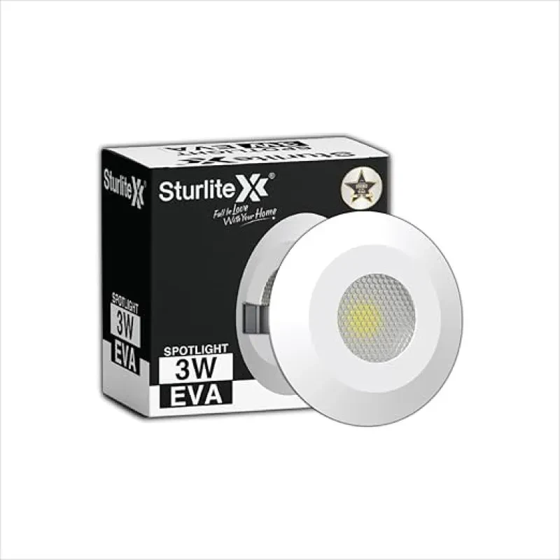 Sturlite Eva 3W LED Spotlight| 6500K Cool White Color Temperature| 36mm-Cutout & Compact Design Ceiling Ligh| CRI Tech with High Voltage Protection Downlight - Pack of 1