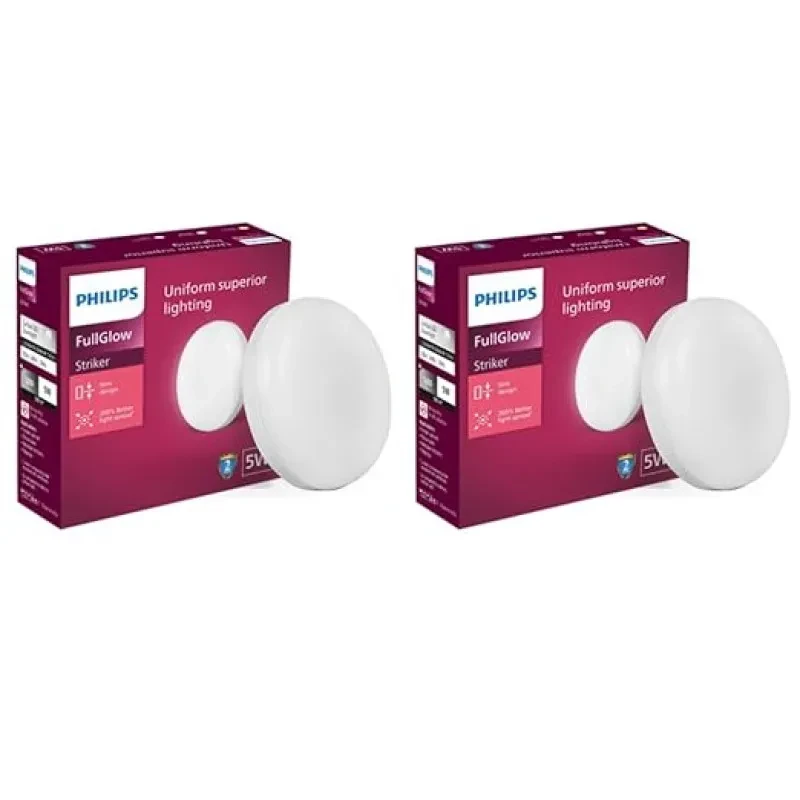 PHILIPS Rimless Full Glow 5-watt Round LED Surface Downlighter | Striker Surface Under Cabinet LED Light for Decoration | Natural White, Pack of 2