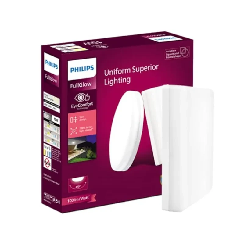 PHILIPS Rimless Full Glow 15-watt Square LED Surface Downlighter | Surface LED Downlight for Ceiling | LED Ceiling Light for Home & Hall | Cool Day Light,Pack of 1