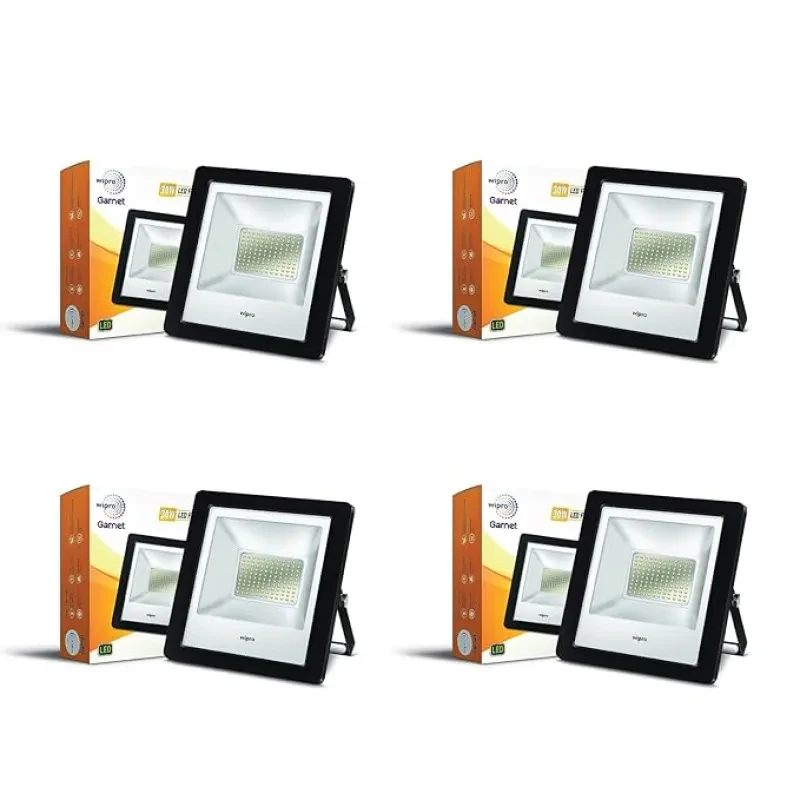 wipro Garnet 30W LED Flood Light | Cool White,6500K | IP66 Water Proof Outdoor Light | Aluminium PDC Housing |Reflector & Clear Optics | 5Kv Surge Protection | 440V High Voltage Protection|Pack of 4
