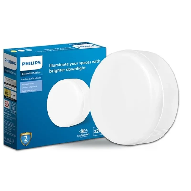 PHILIPS Rimless Full Glow 22-watt Round LED Surface Downlighter | Surface LED Downlight for Ceiling | LED Ceiling Light for Home & Hall | Cool Day Light | Pack of 1