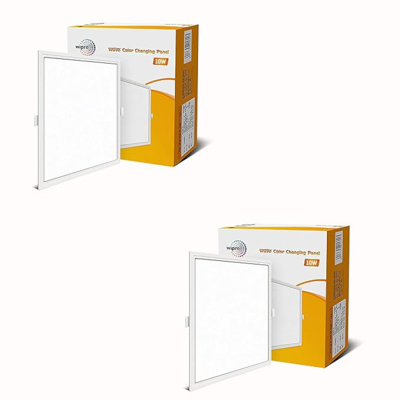 wipro Polycarbonate Garnet 10W Wave Cct Square Panel|Colour Changing Panel|Warm/Neutral White,Cool White|Slim Border&Sleek Design|Recessed Downlighter for False Ceiling|Cutout 130X130Mm|Pack of 2