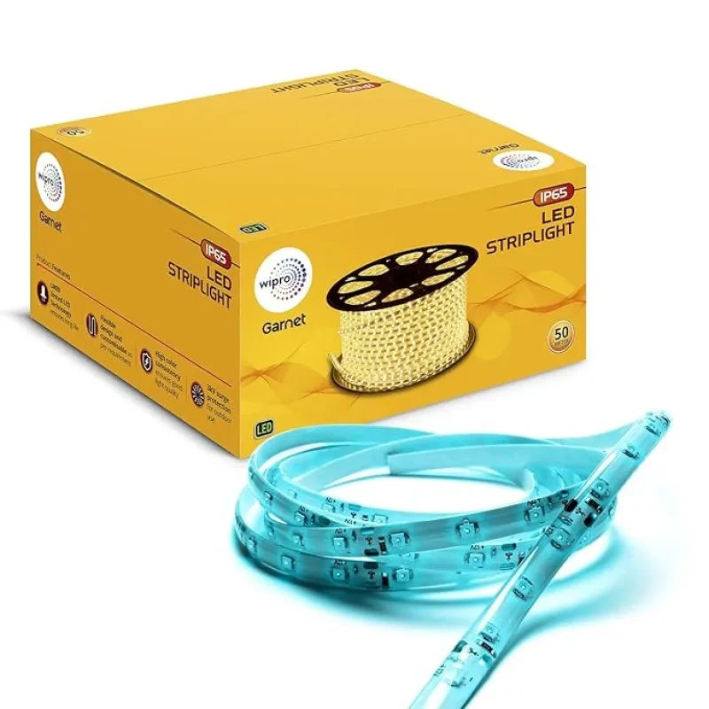 Wipro Garnet 50 mtr LED Strip Light| 60 LEDs - mtr | Ice Blue | IP65-Waterproof | Flexible Rope Light for Outdoor & Indoor Decoration for Diwali, Christmas|Strip for Balcony, False Ceiling|Pack of 1
