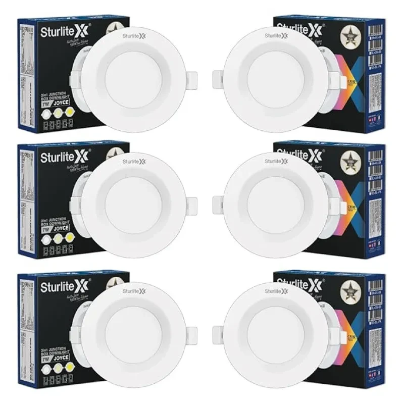 Sturlite Joyce 7W (3 in 1) Round LED Downlight|Warm, Neutral & Cool White Color Temperature|120° Wide Beam Ceiling Light|IP20 Protection and Fits in 3 inch Junction Box - (Pack of 6)