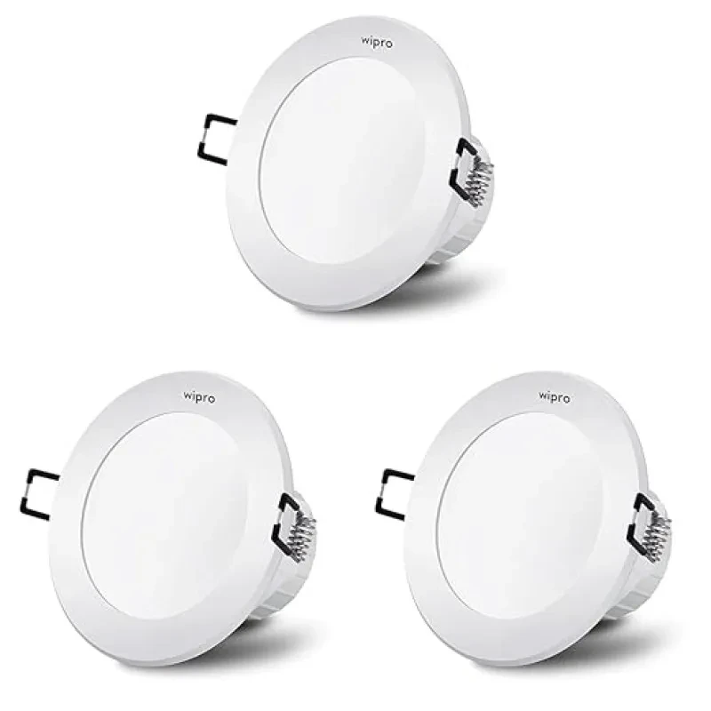 wipro Garnet 5W Round Downlight Junction Box | Warm White | Glare-Free Design | Recessed Downlighter for False Ceiling | Cutout ∼ 3 inch | Pack of 3