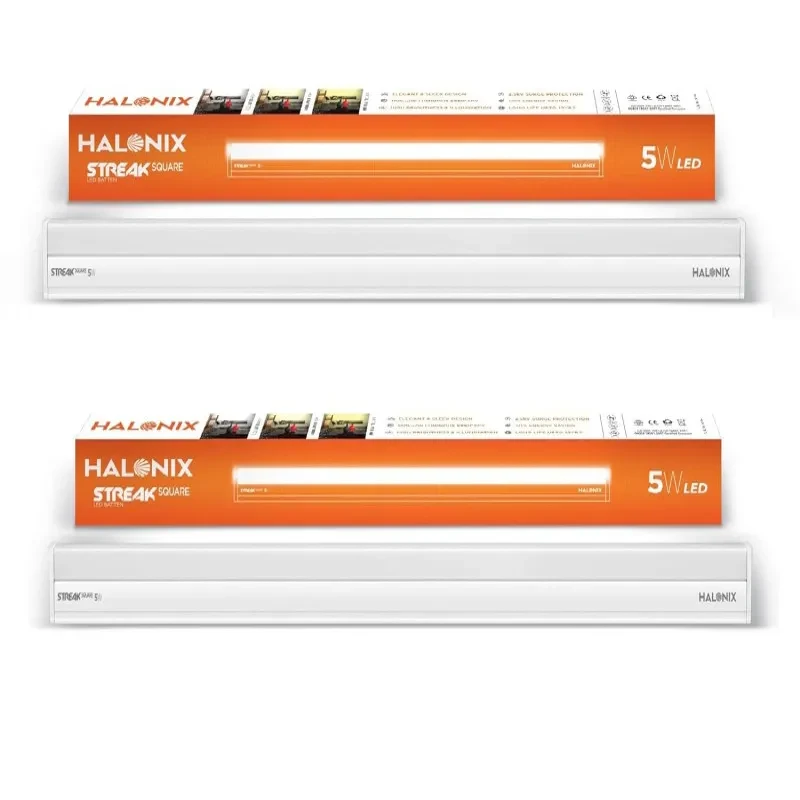 Halonix 5W White 1 ft tubelight Streak square led batten Pack of 2 | led tube light for home | LED Batten for Living Room & Bedroom | Bright & Energy Efficient Tubelight for Home |