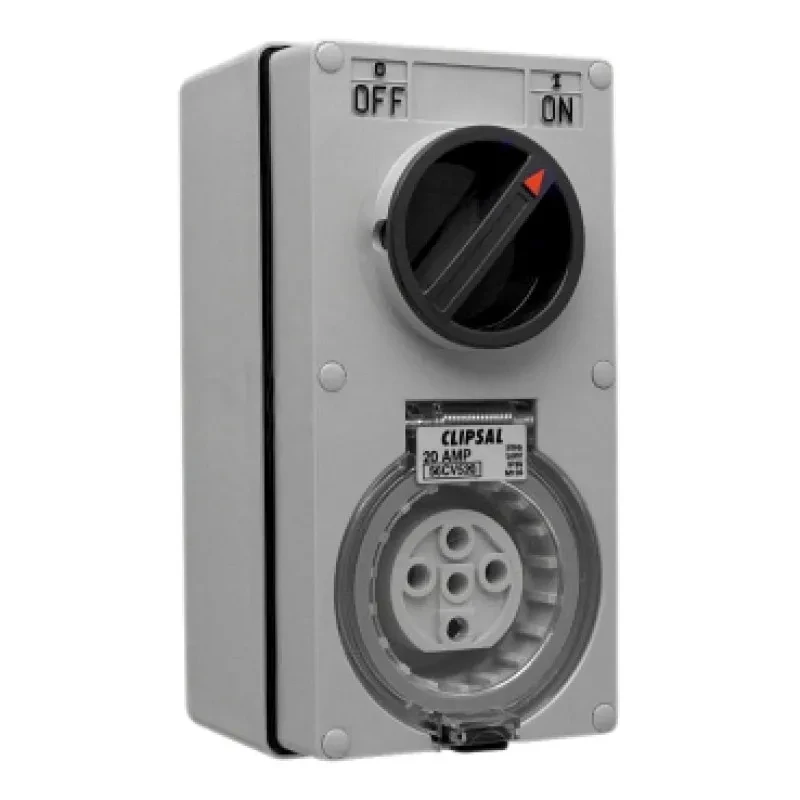 Schneider 56 Series IP66 - 500V 20A - 4 Round Pin Socket Switched Interlocked - (56CVI420-GY)