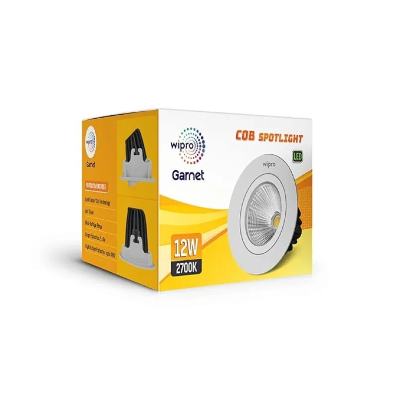 Wipro Garnet 12W LED COB Spotlight | Warm White Light (2700K) | Adjustable Design | Aluminium Housing for Efficient Performance | Recessed Tiltable Down Light for False Ceiling | Pack of 1