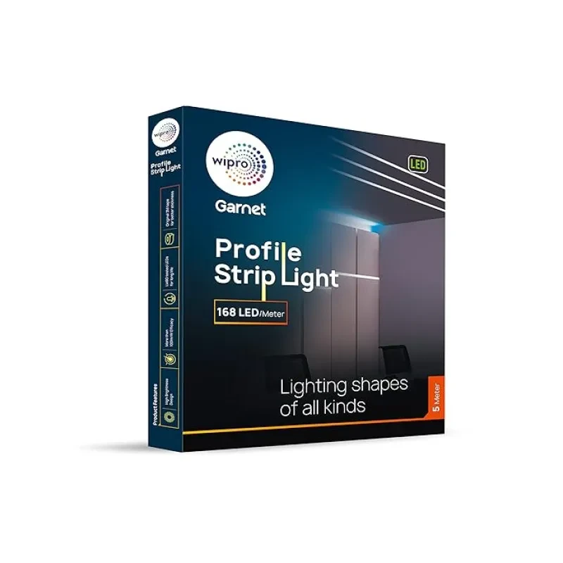 wipro Plastic Garnet 70W Led Profile Strip for Home Decoration|Warm White, 2700K|168 LEDs - Mtr|5 Meter Led Profile Strip Light for Ceiling, Wall Decoration |Pack of 1 (Driver Required Separately)