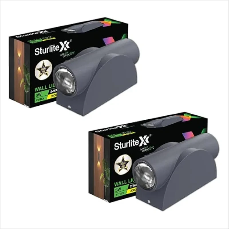Sturlite Zyrex 3Watt 2-Way LED Wall Light| 3K Color Temperature| Corrosion & Scratch Resistant| Aluminum Body with IP65-Weather Protection| Indoor & Outdoor Wall Mount Decorative Light - (Pack of 2)
