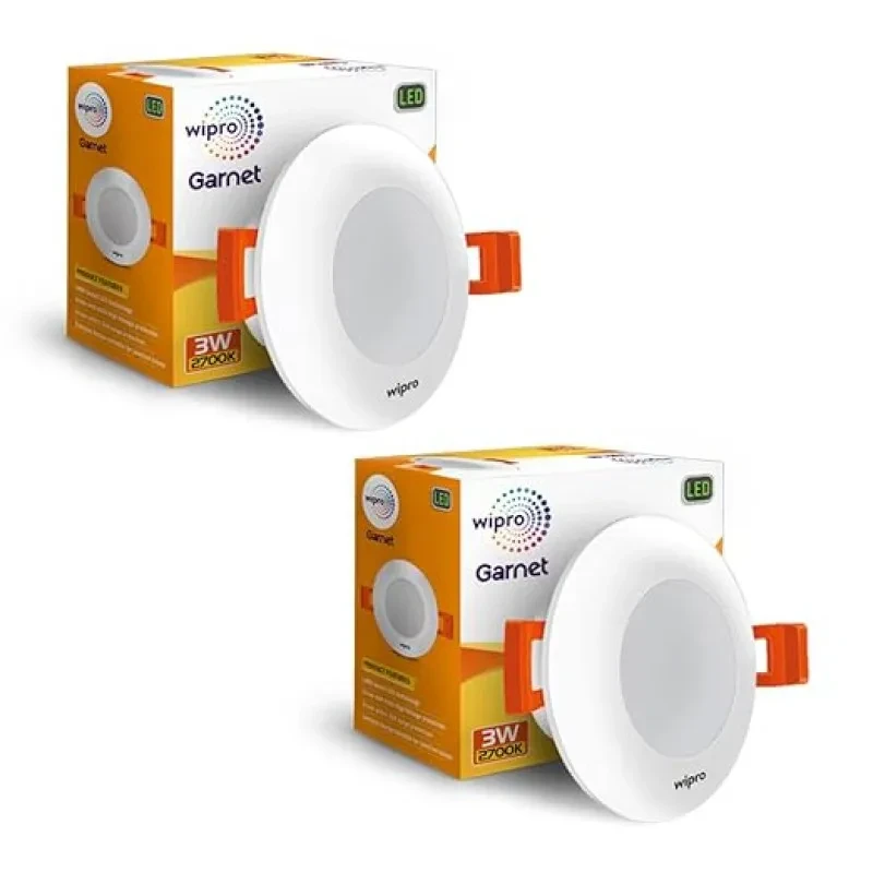 Wipro Polycarbonate Garnet 3W Led Mini Downlight|Warm White (2700K)|Compact Design with 120° Beam Angle|Recessed Down Light for False Ceiling|Cutout-2.3 Inch|Pack of 2