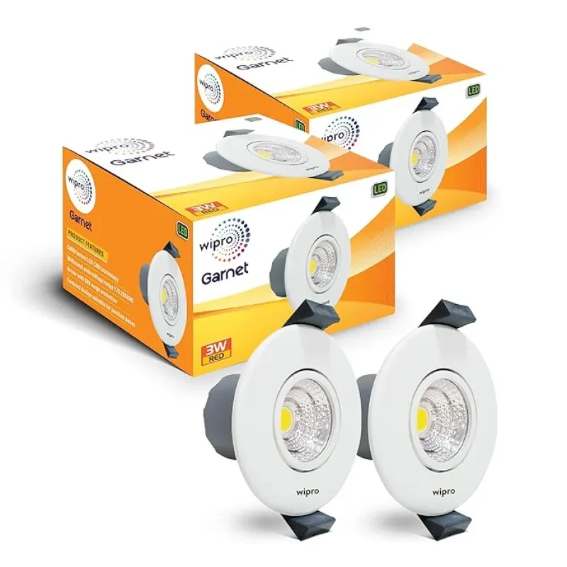 wipro Garnet 3W Round Led Mini Spotlight |Cob Spotlight for Ceiling|Red Color | Adjustable Design | Recessed Tiltable Downlighter for False Ceiling | Cutout - 58Mm |Pack of 2