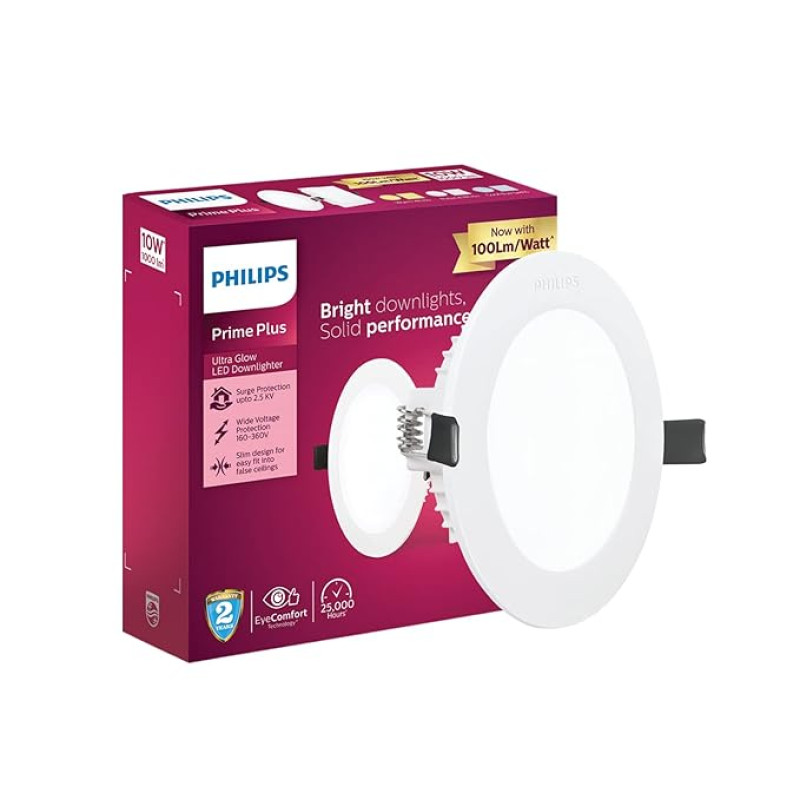 PHILIPS 10W Round AP Plus UltraGlow LED DL Recessed LED Panel Ceiling Light (Pack of 1,Warm White)