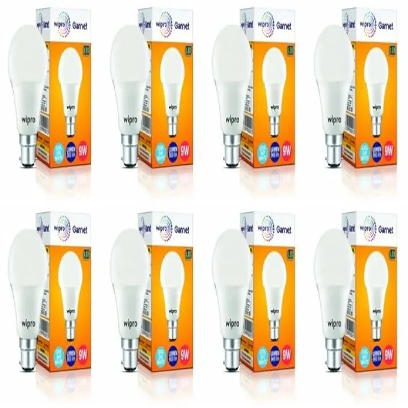 Wipro Garnet 9W LED Bulb for Home & Office |Cool Day White (6500K) | B22 Base|220 Degree Light Coverage |4Kv Surge Protection |400V High Voltage Protection |Energy Efficient | Pack of 8