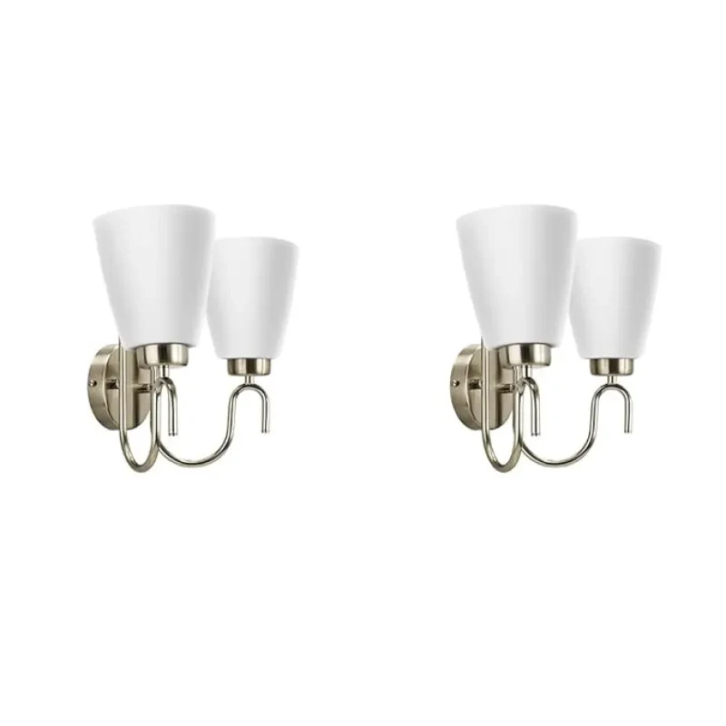 wipro BeuHome Double Wall Light BW01 | Premium Indoor Decorative Light with Contemporary Sleek Design | Antique Surface Mounted Classic Wall Light for Bedroom, Living Room | B22 (2H, Matte Nickel)