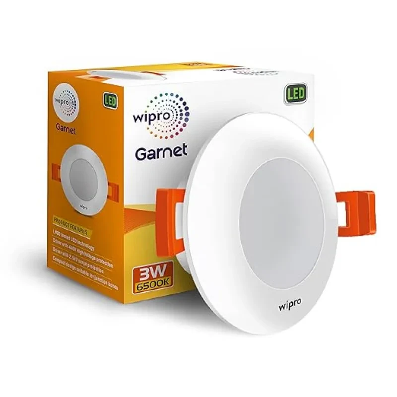 wipro Polycarbonate Garnet 3W Led Mini Downlight Cool White (6500K) Compact Design with 120 Beam Angle Recessed Down Light for False Ceiling Cutout-2.3 Inch Pack of 1