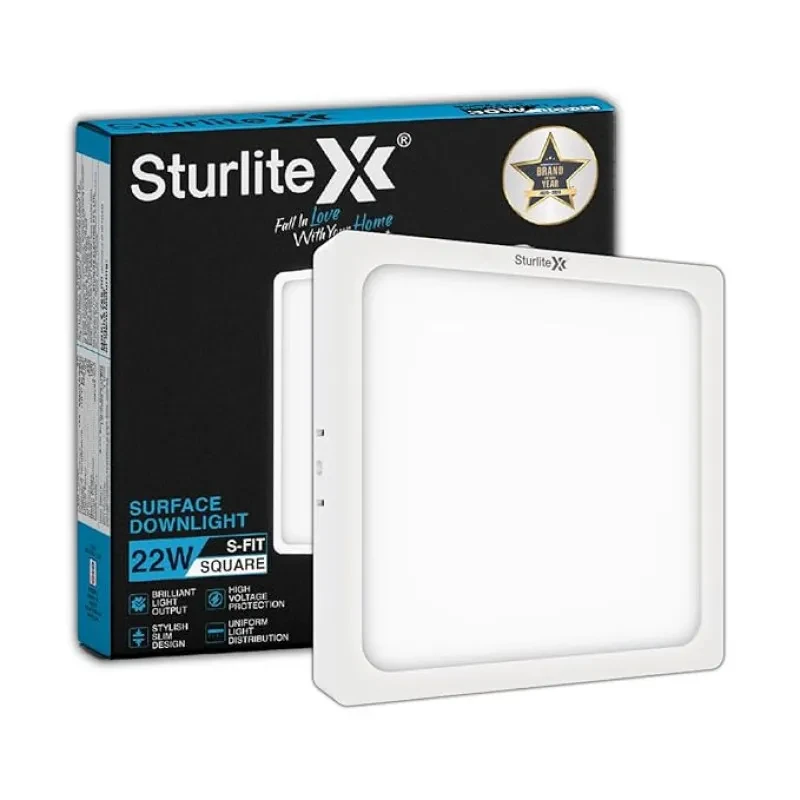 Sturlite S-FIT 22W Square LED Surface Light| 6500k Cool White Color Temperature| 1760 Lumens with CRI Tech for Accurate Color Representation - (Pack of 1)