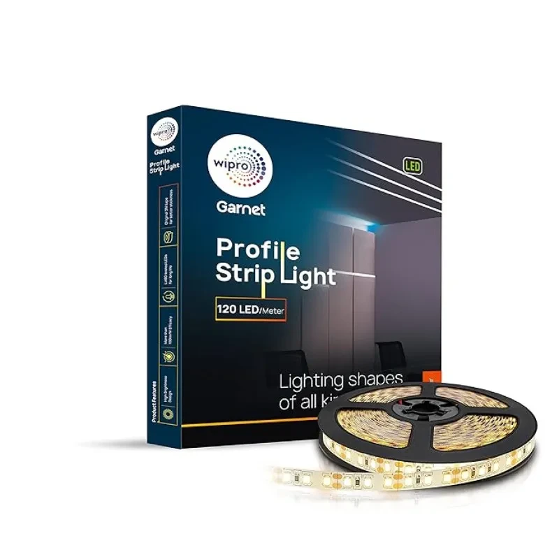 wipro Garnet 50W Led Profile Strip for Home Decoration|Warm White,2700K|120 LEDs - Mtr|5 Mtr Led Profile Strip Light for Ceiling,Wall Decoration|Pack of 1(Driver Required Separately),5 Meters