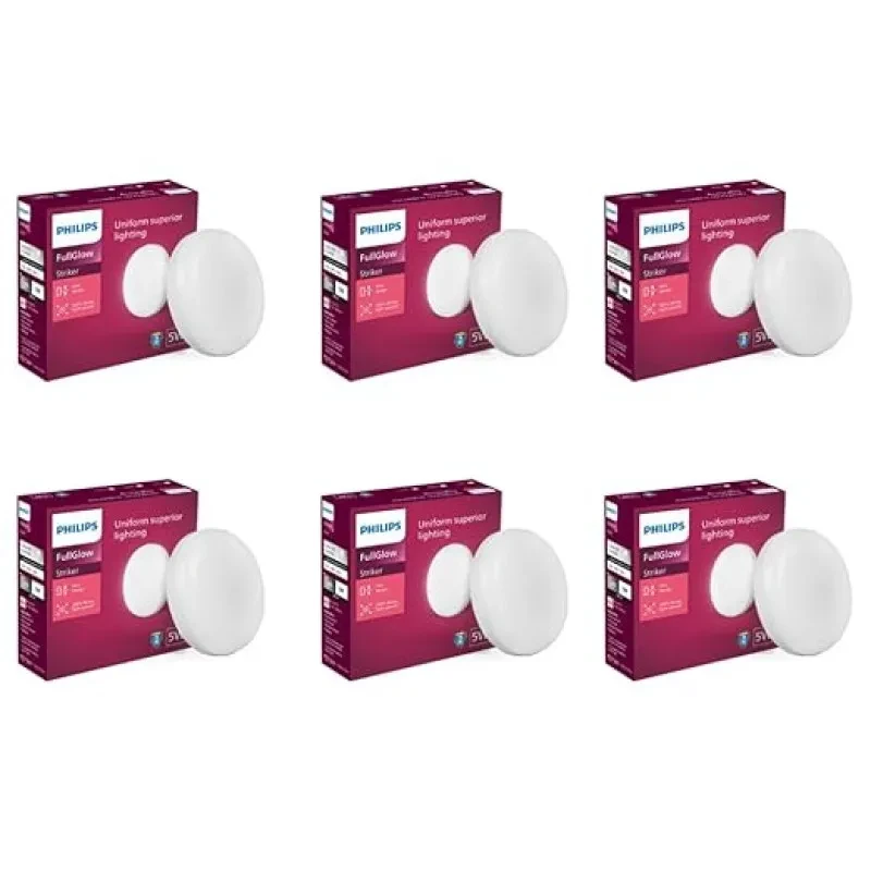 PHILIPS Rimless Full Glow 5-watt Round LED Surface Downlighter | Striker Surface Under Cabinet LED Light for Decoration | Natural White, Pack of 6