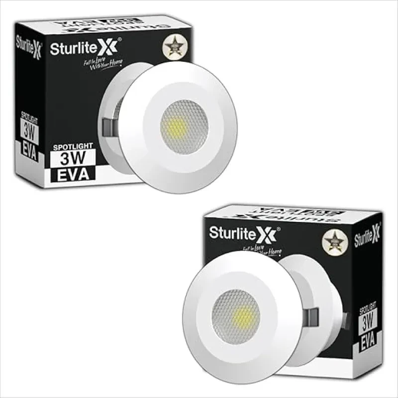 Sturlite Eva 3W LED Spotlight| 6500K Cool White Color Temperature| 36mm-Cutout & Compact Design Ceiling Ligh| CRI Tech with High Voltage Protection Downlight - Pack of 2
