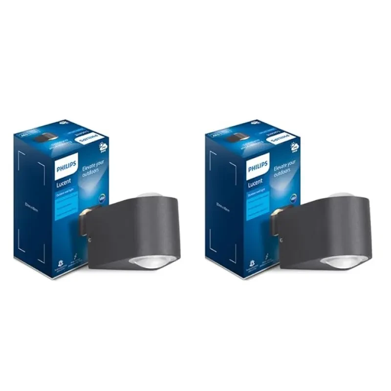 PHILIPS 5W 2-way decorative Wall Light | Lucent Outdoor Wall Light for Decoration | Colour : Warm White, Pack of 2