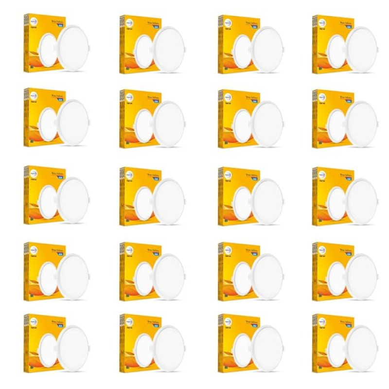 wipro Garnet 6W Round LED Wave Infinity Panel |Cool White Light (6500K)|Rimless Panel with Ultra-Slim Design | Recessed Down Light for False Ceiling |POP Ceiling Light|Cutout - 100 mm |Pack of 20