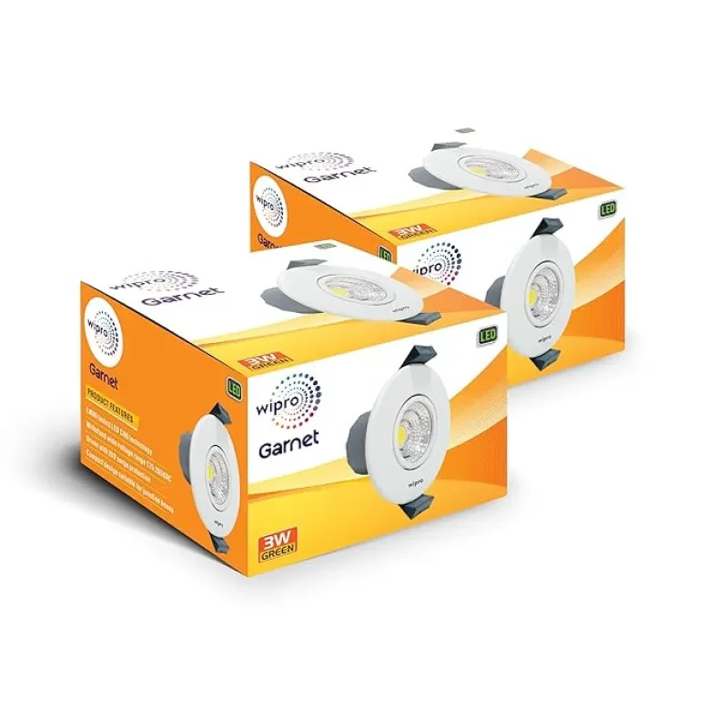 wipro Garnet 3W Round LED Mini Spotlight |COB Spotlight for Ceiling|Green Color| Adjustable Design | Recessed Tiltable Downlighter for False Ceiling | Cutout - 58mm |Pack of 1